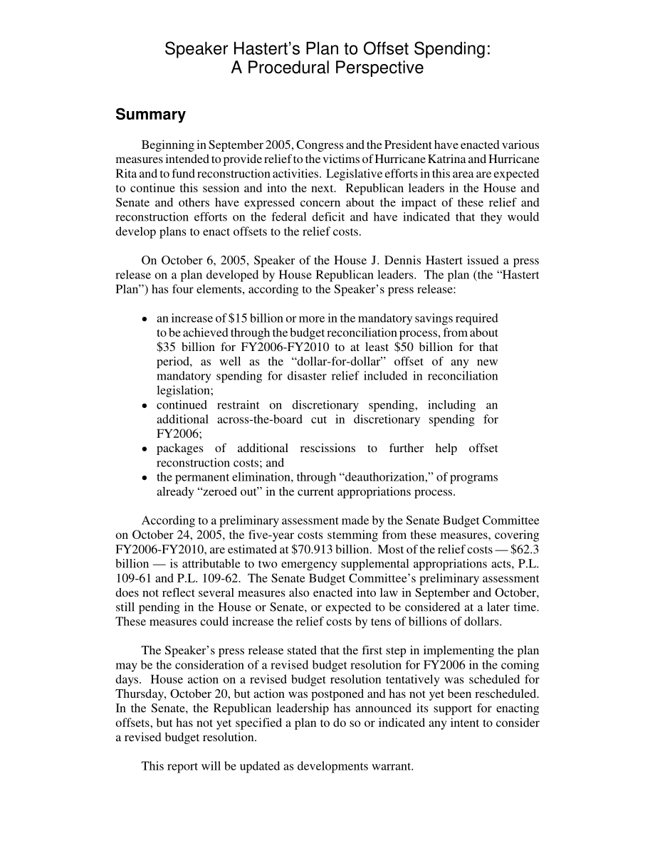 [20051026]RL33127_议长哈斯特尔抵消开支的计划：程序视角.pdf_第2页