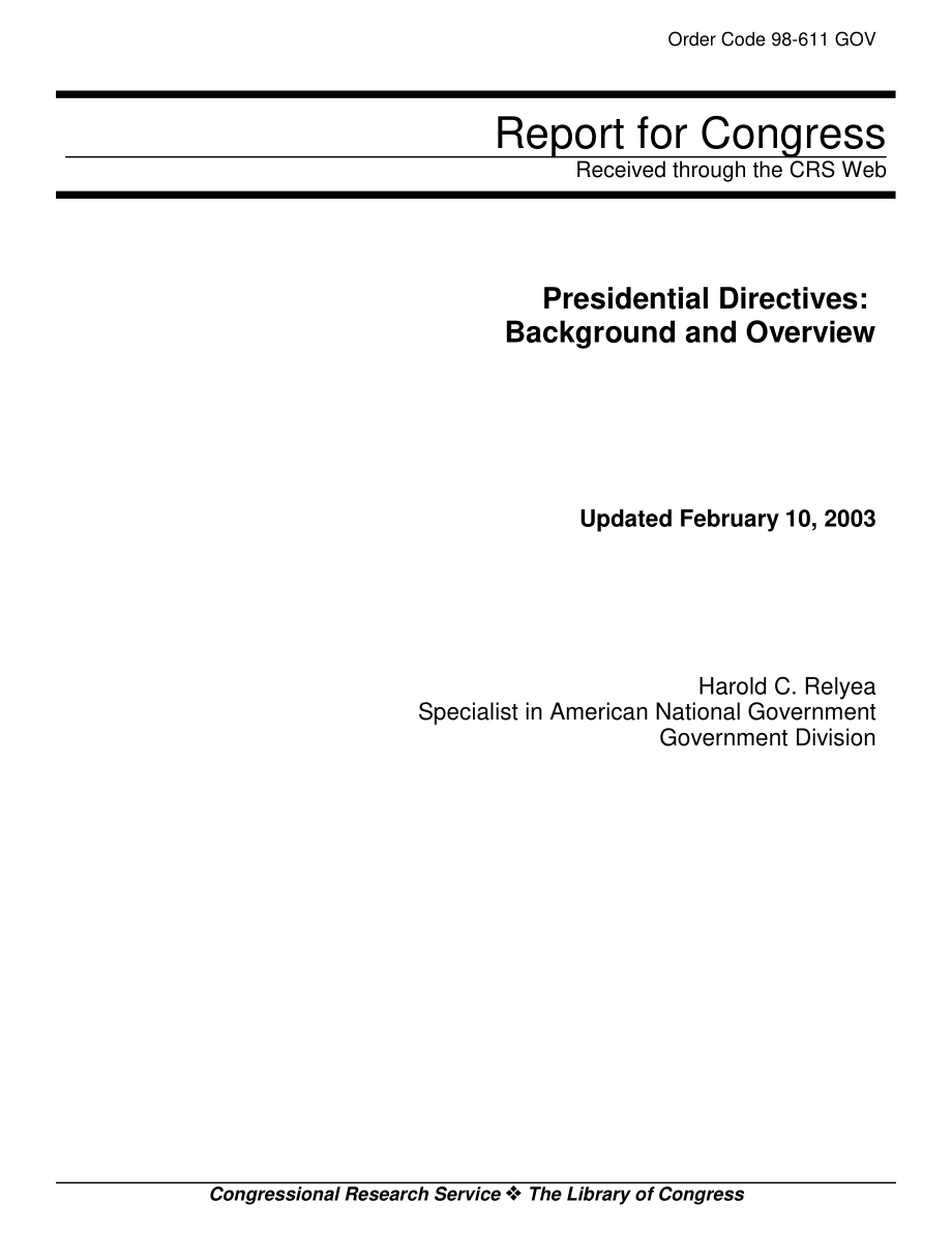[20030210]98-611GOV_总统指示：背景和概述.pdf_第1页