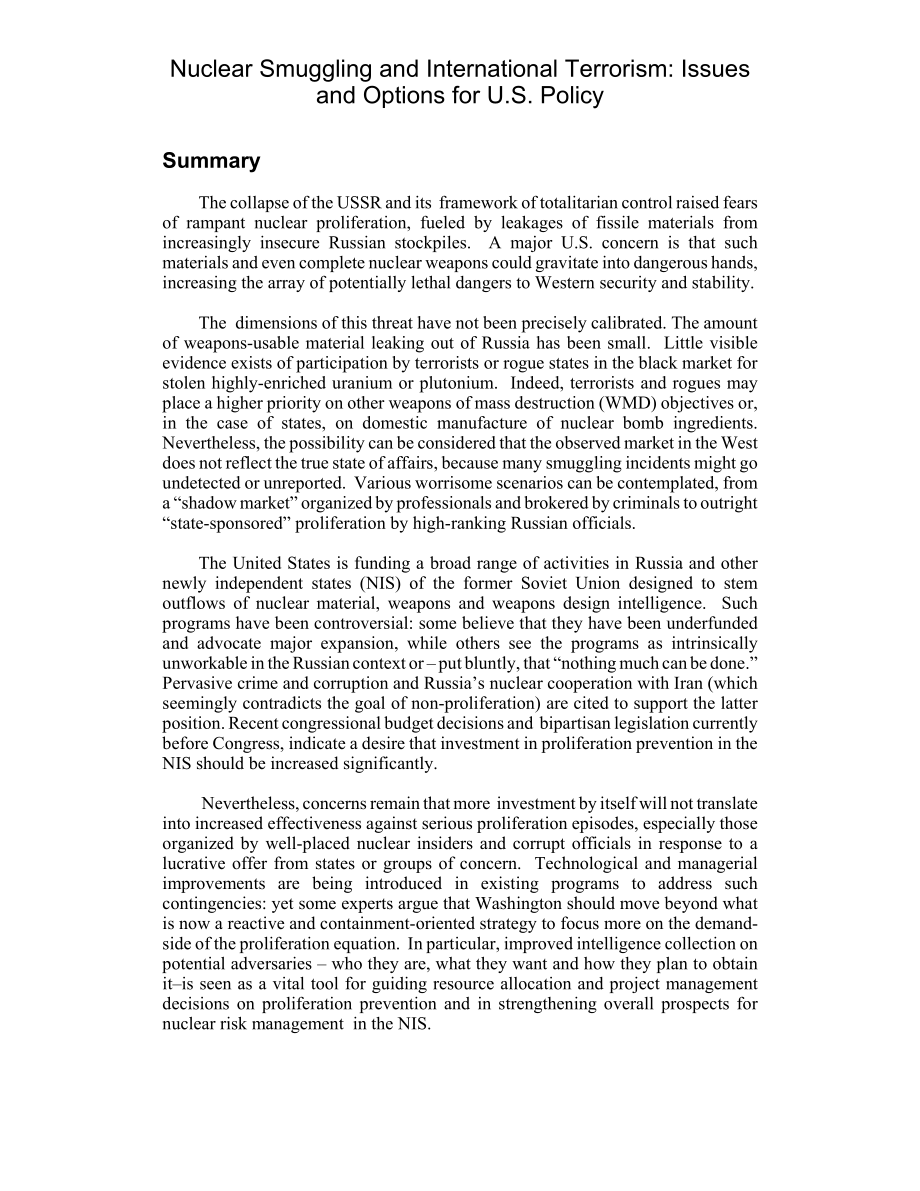 [20021022]RL31539_核走私和国际恐怖主义：美国政策的问题和选择.pdf_第2页