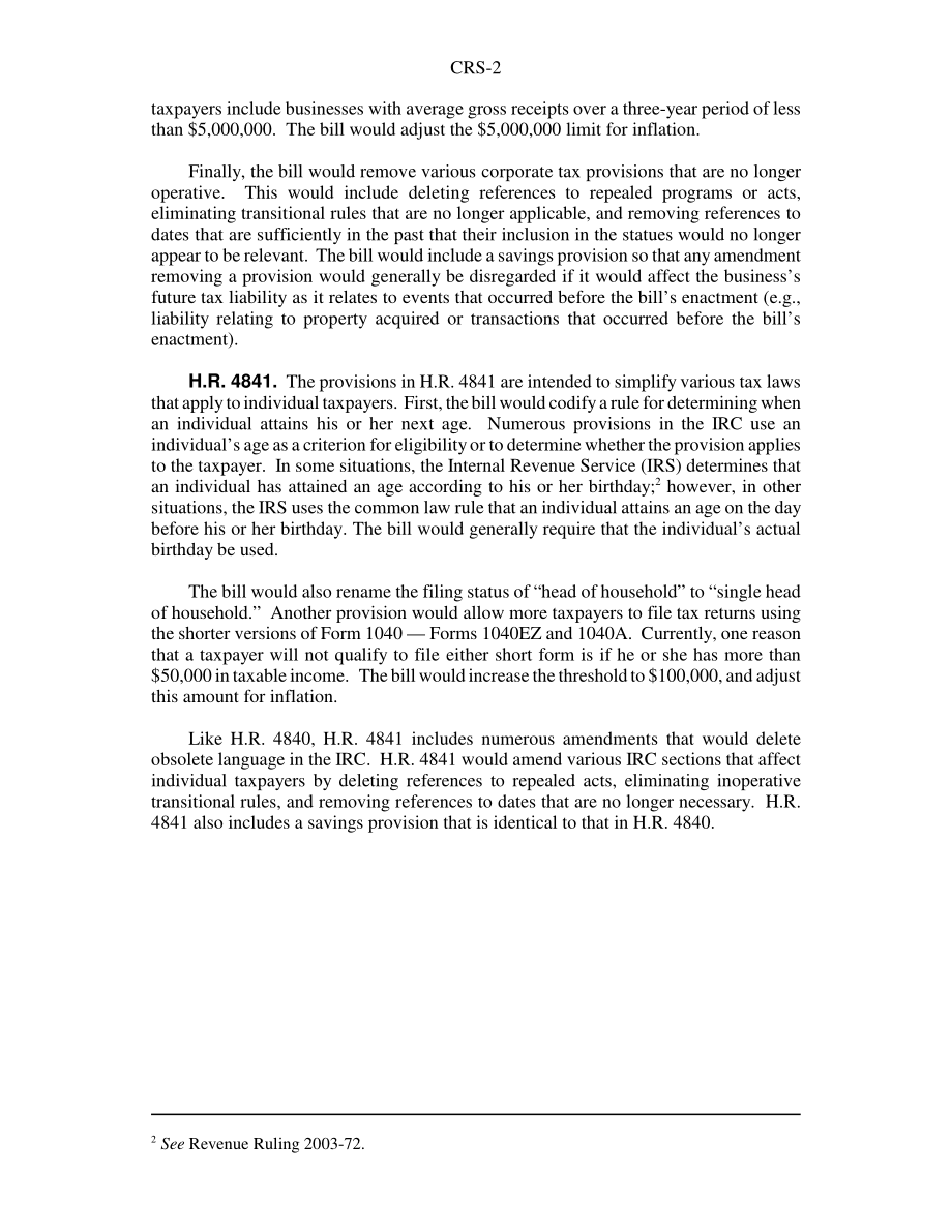 [20040721]RS21891_H、 R4840《2004年美国就业创造者税收简化法案》和H.R.4841《2004年美国税收简化法案》.pdf_第2页