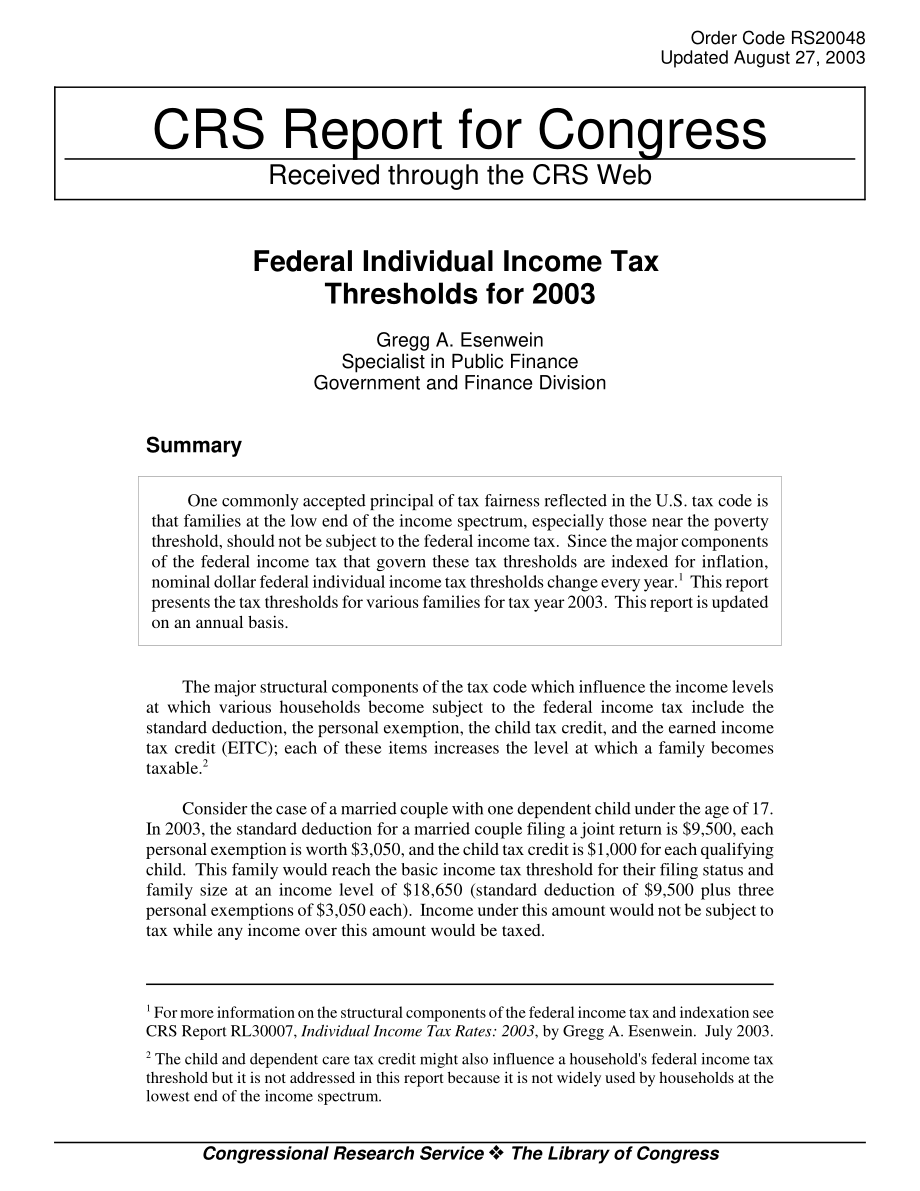 [20030827]RS20048_2003年联邦个人所得税起征点.pdf_第1页