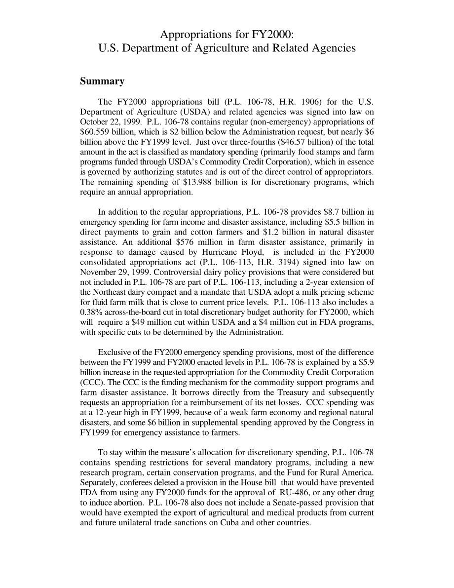 [19991206]RL30201_2000财年拨款：美国农业部及相关机构.pdf_第3页