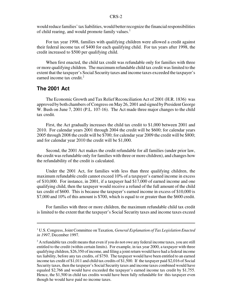 [20030130]RS20988_2001年《经济增长和税收减免和解法案》之后的儿童税收抵免.pdf_第2页