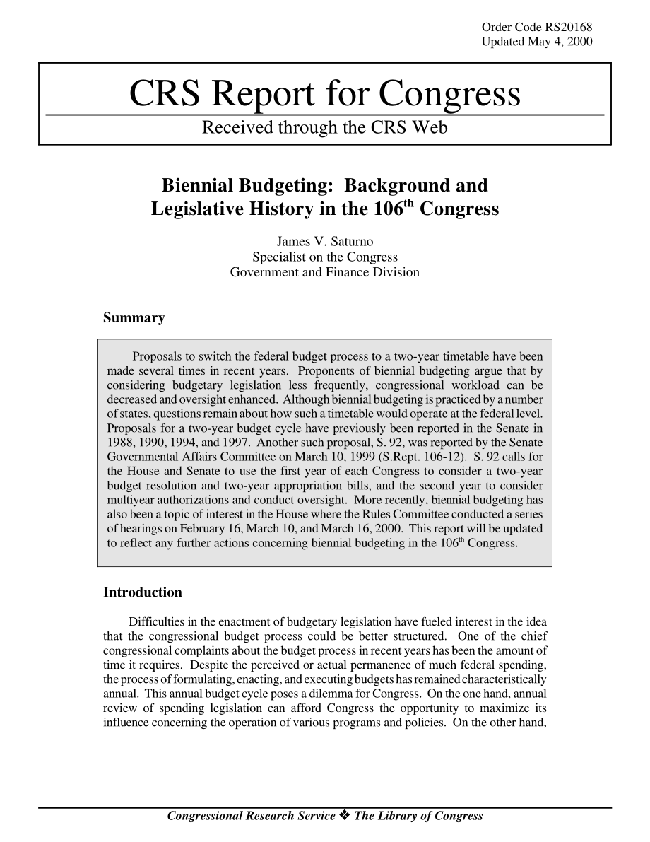 [20000504]RS20168_两年期预算编制：第106届国会的背景和立法历史.pdf_第1页