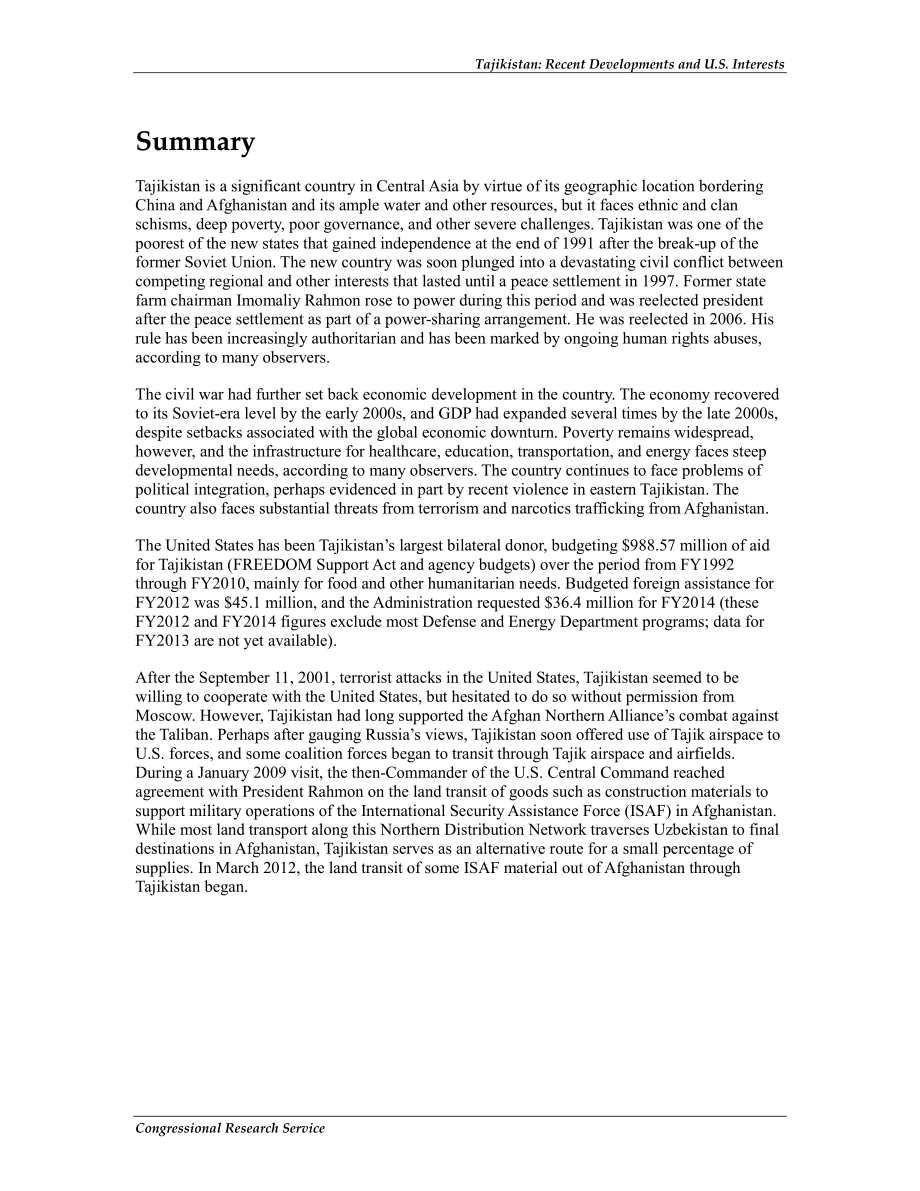 [20130925]98-594_塔吉克斯坦：近期发展和美国利益.pdf_第2页