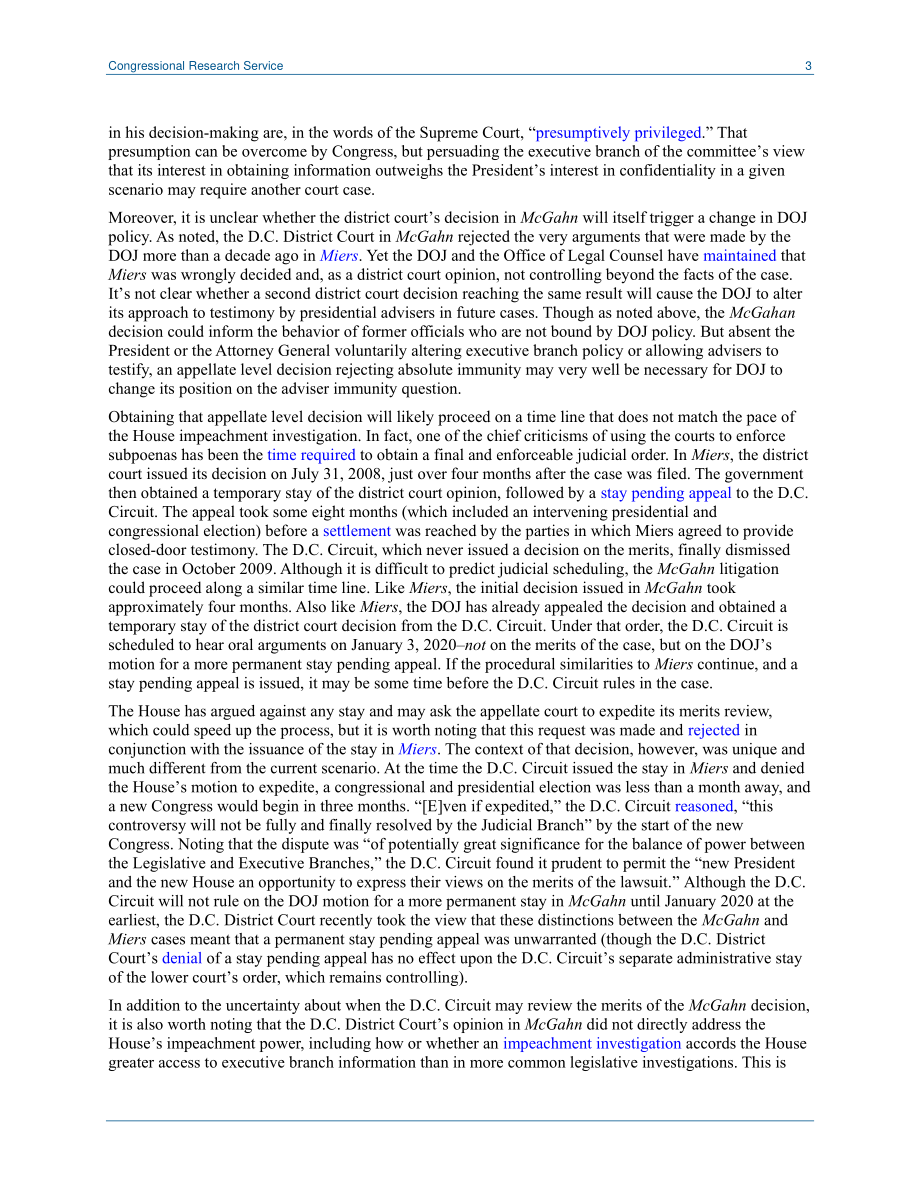 [20191203]LSB10373_总统顾问的国会传票：司法委员会诉McGahn案的影响.pdf_第3页
