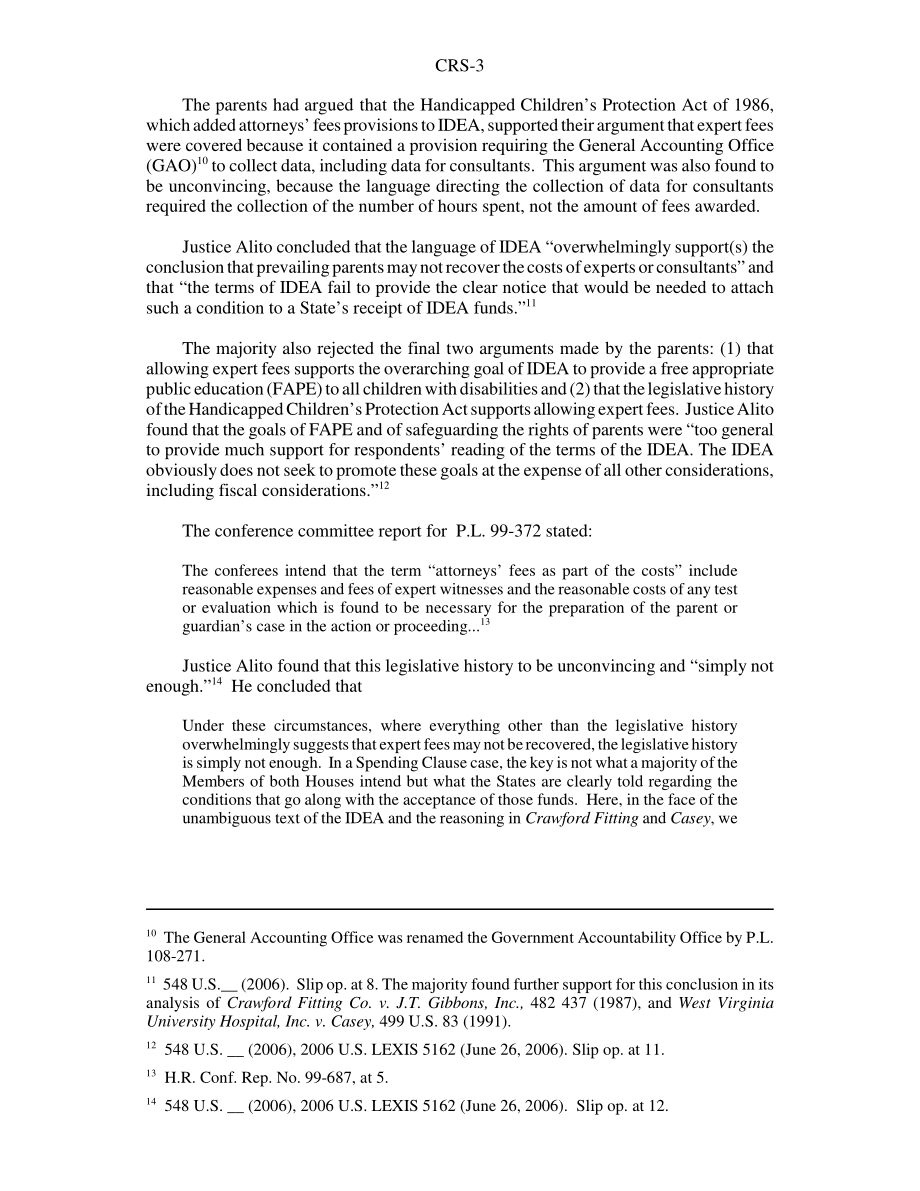 [20060630]RS22465_《残疾人教育法》（IDEA）：最高法院否认阿灵顿中央学区诉墨菲案中的专家费.pdf_第3页