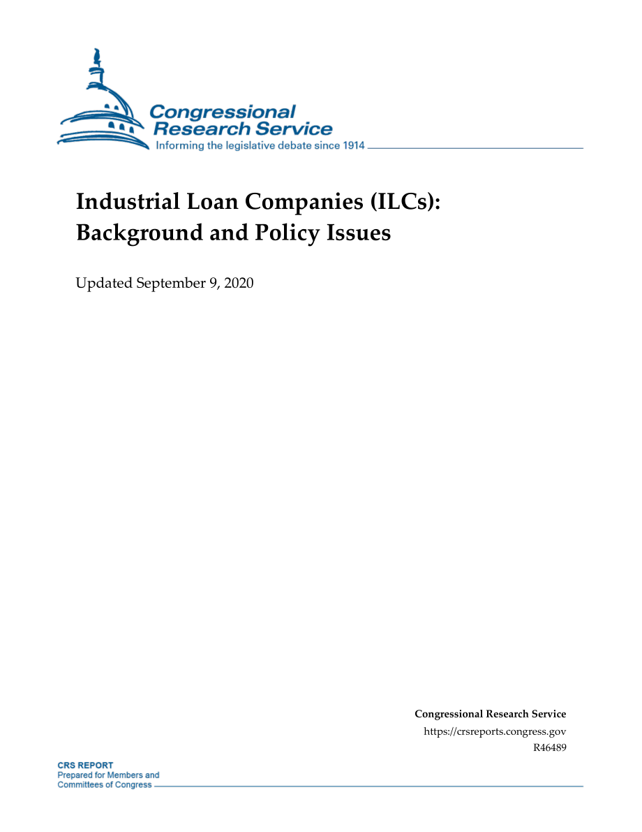 [20200909]R46489_工业贷款公司（ILC）：背景和政策问题.pdf_第1页