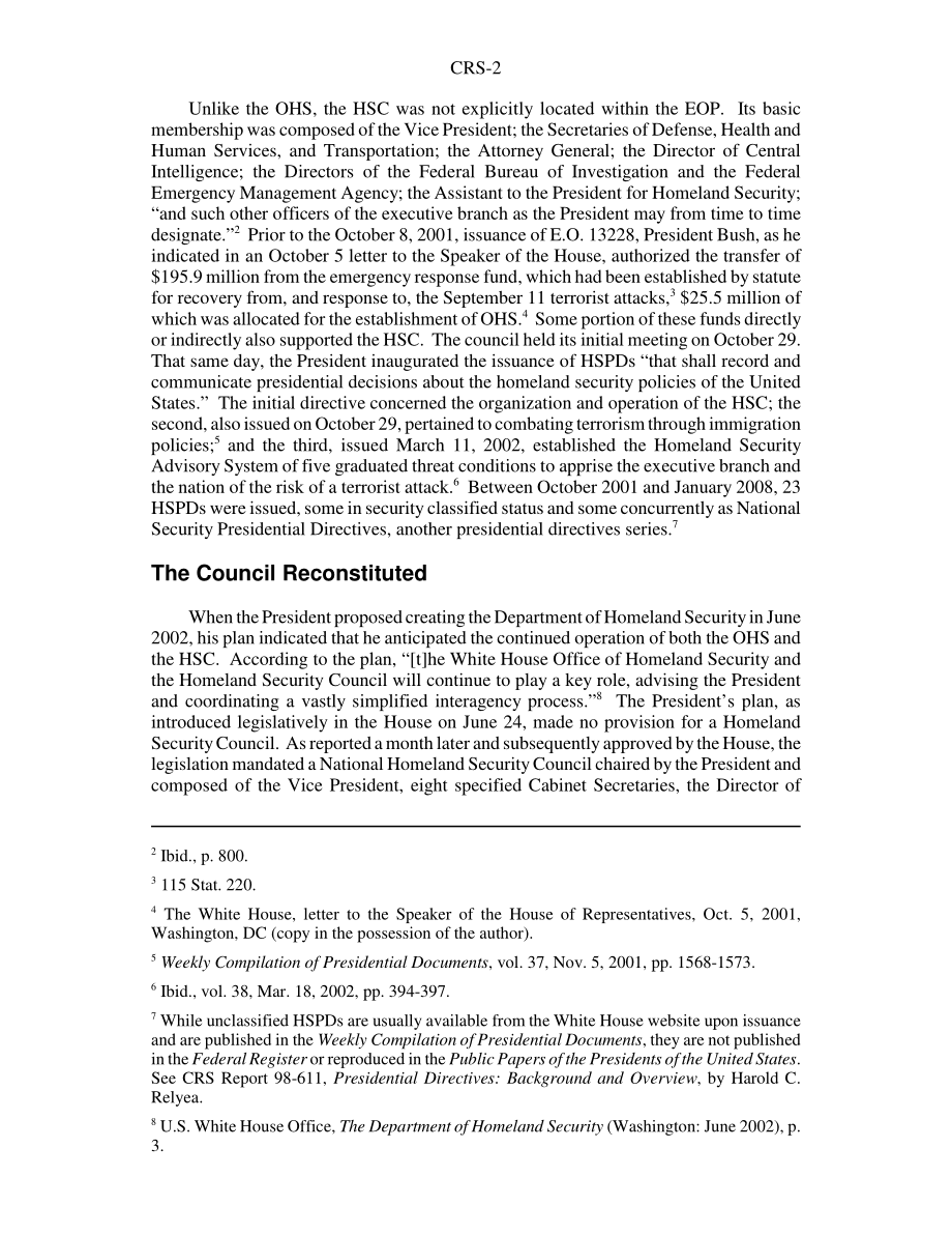 [20081126]RS22840_国土安全组织：国土安全委员会重新考虑.pdf_第2页