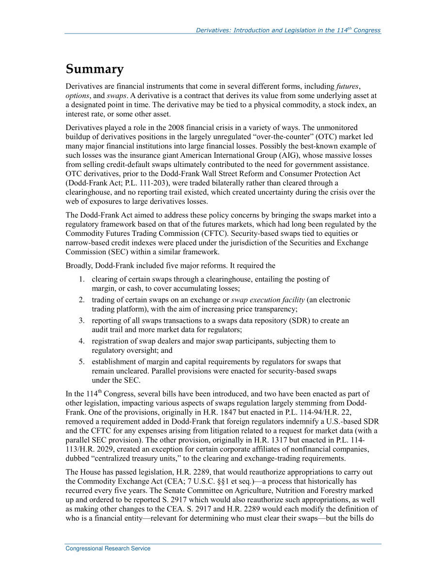 [20160701]R44351_衍生产品：第114届国会的介绍和立法.pdf_第2页