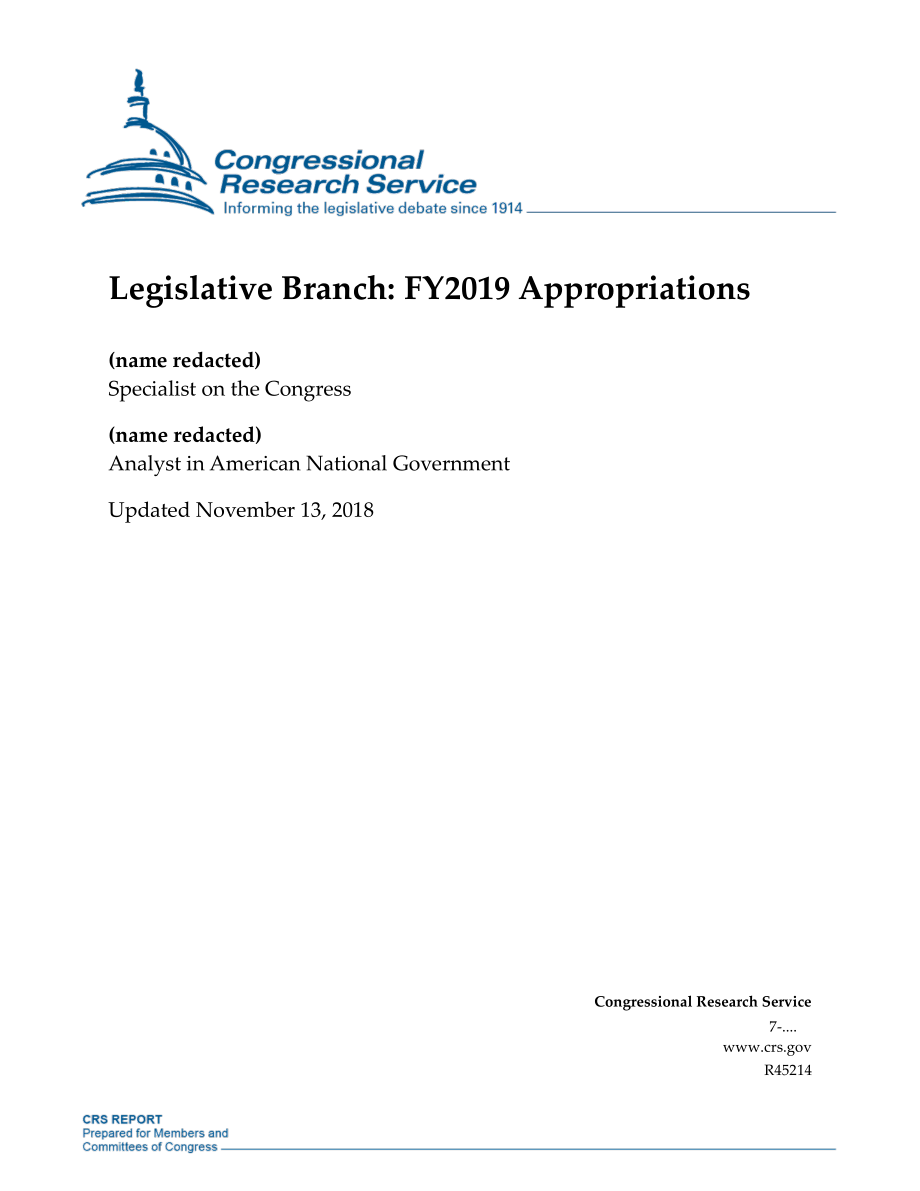 [20181113]R45214_立法部门：2019财年拨款.pdf_第1页