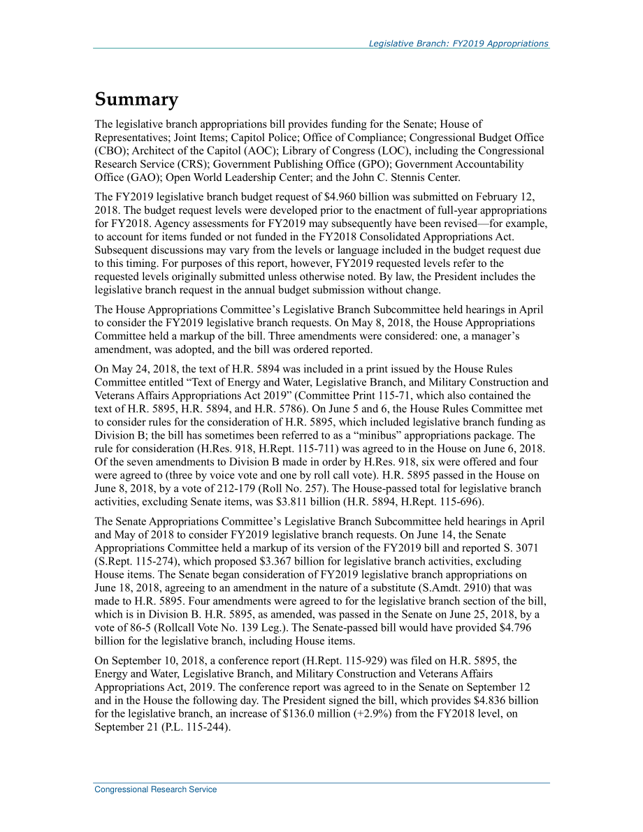[20181113]R45214_立法部门：2019财年拨款.pdf_第2页