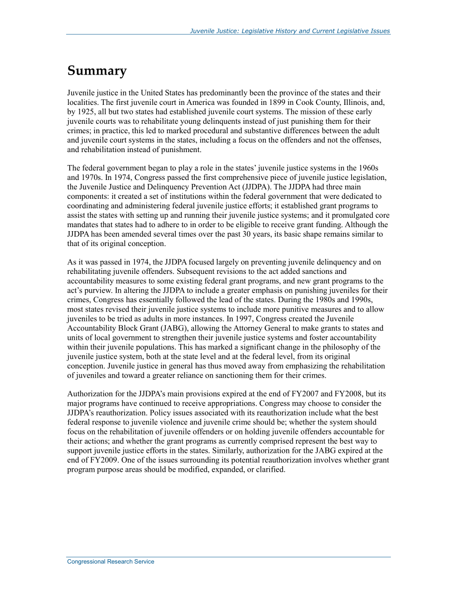 [20150714]RL33947_少年司法：立法历史和当前立法问题.pdf_第2页