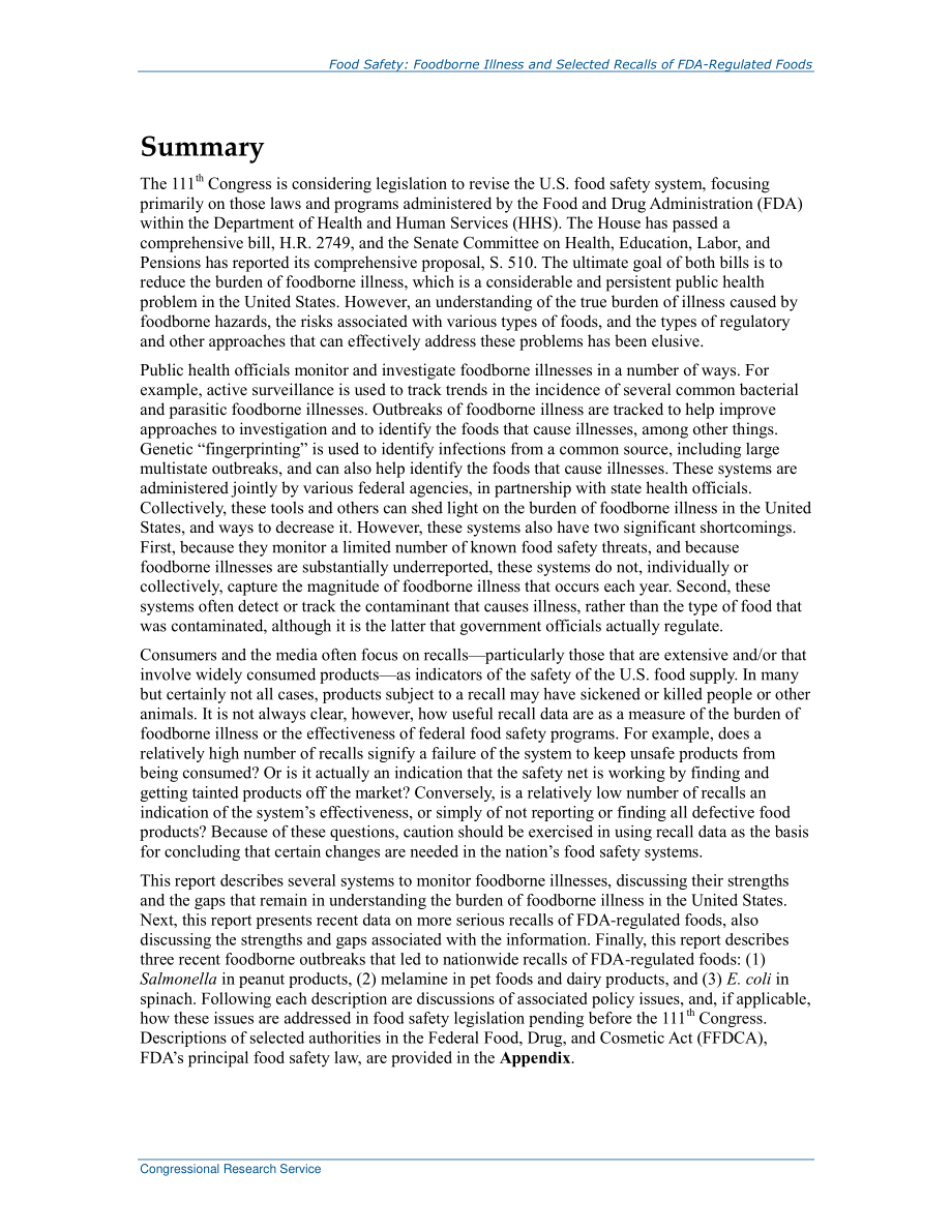 [20100415]R40916_食品安全：食源性疾病和FDA监管食品的部分召回.pdf_第2页