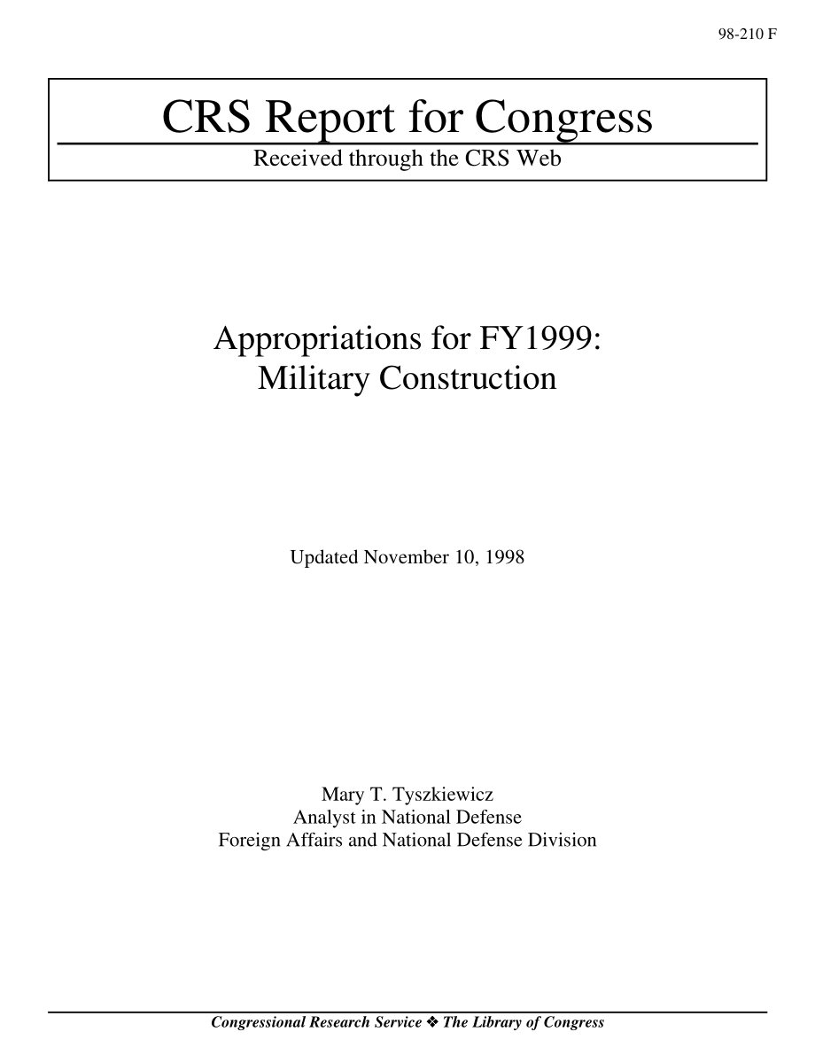 [19981110]98-210F_Appropriations for FY 1999：军事建设.pdf_第1页