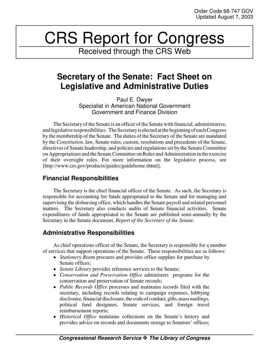 [20030807]98-747GOV_参议院秘书：立法和行政职责简介.pdf_第1页