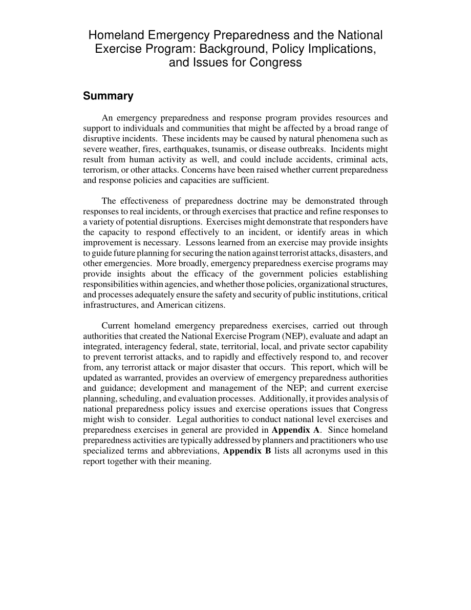 [20081110]RL34737_国土应急准备和国家演习计划：背景、政策影响和国会面临的问题.pdf_第2页
