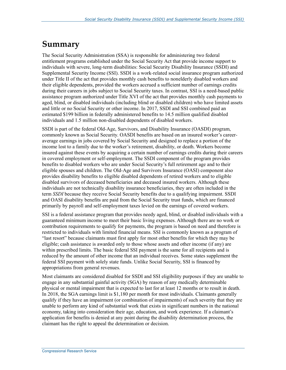 [20180516]R44948_社会保障残疾保险（SSDI）和补充保障收入（SSI）：资格、福利和融资.pdf_第2页