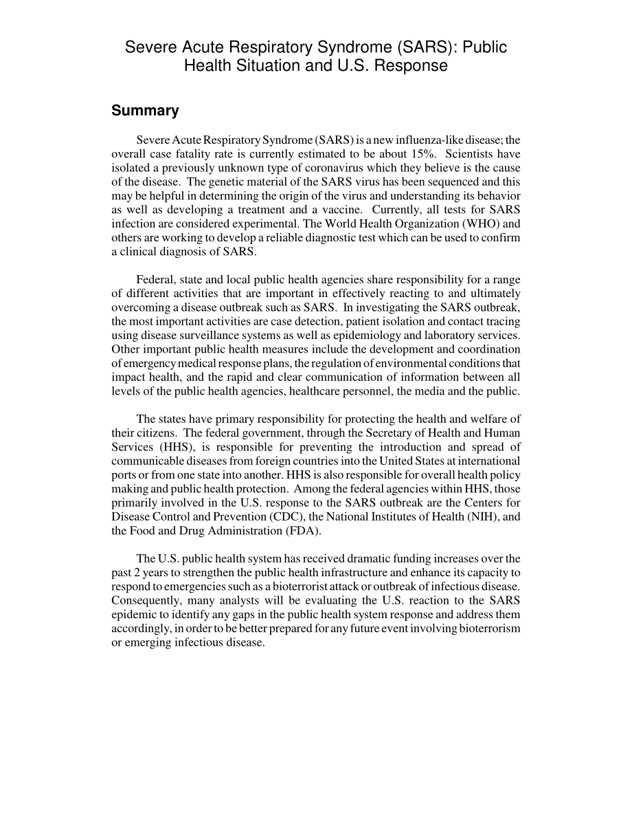 [20030523]RL31937_严重急性呼吸综合征（SARS）：公共卫生状况和美国的应对措施.pdf_第2页