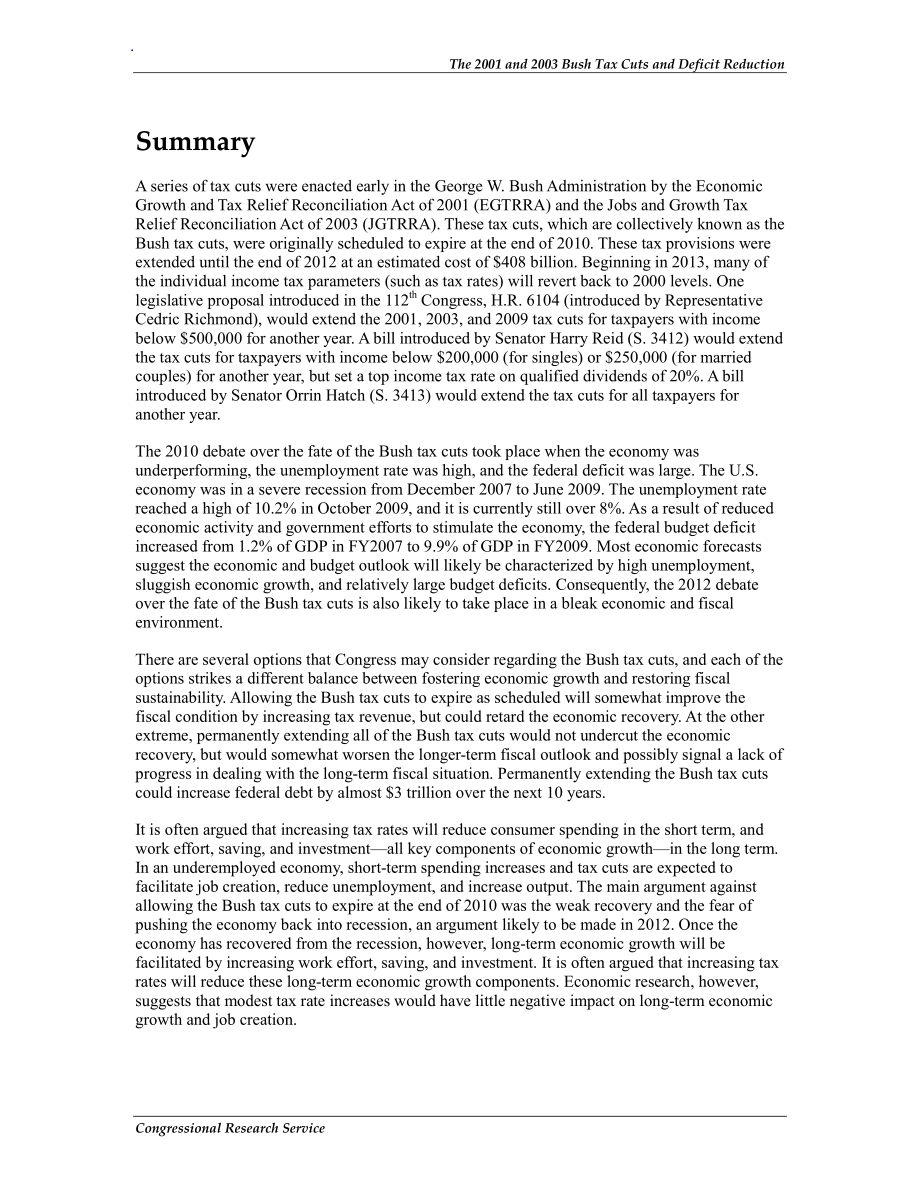 [20120723]R42020_2001年和2003年布什减税和削减赤字.pdf_第2页