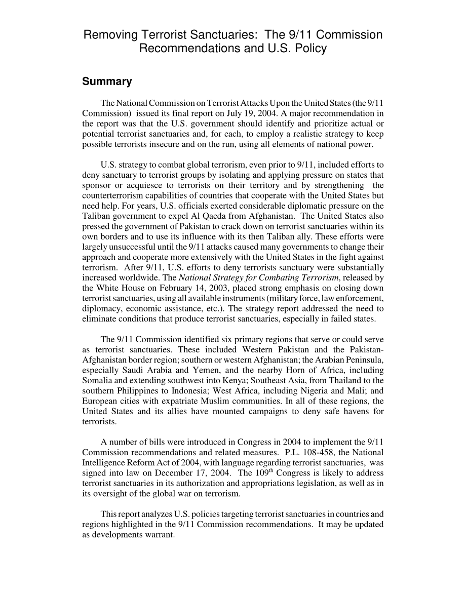[20050211]RL32518_拆除恐怖分子庇护所：9·11委员会的建议和美国的政策.pdf_第2页