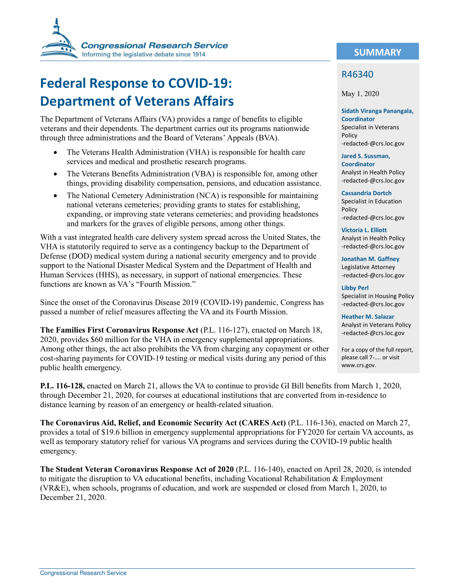 [20200501]R46340_联邦对新冠肺炎的反应：美国退伍军人事务部 .pdf_第2页