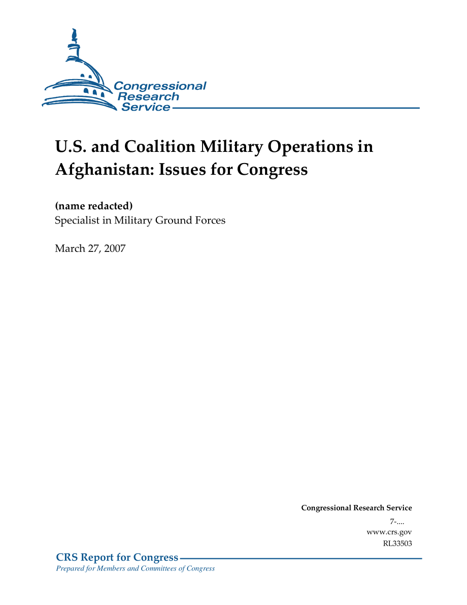 [20070327]RL33503_美国和联军在阿富汗的军事行动：国会议题.pdf_第1页