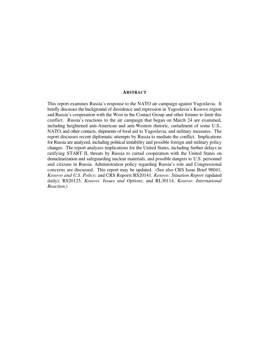 [19990602]RL30130_科索沃冲突：俄罗斯的反应和对美国的影响.pdf_第2页