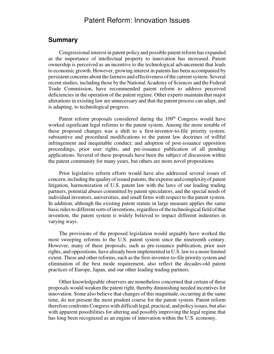 [20070117]RL32996_专利改革：创新问题.pdf_第2页