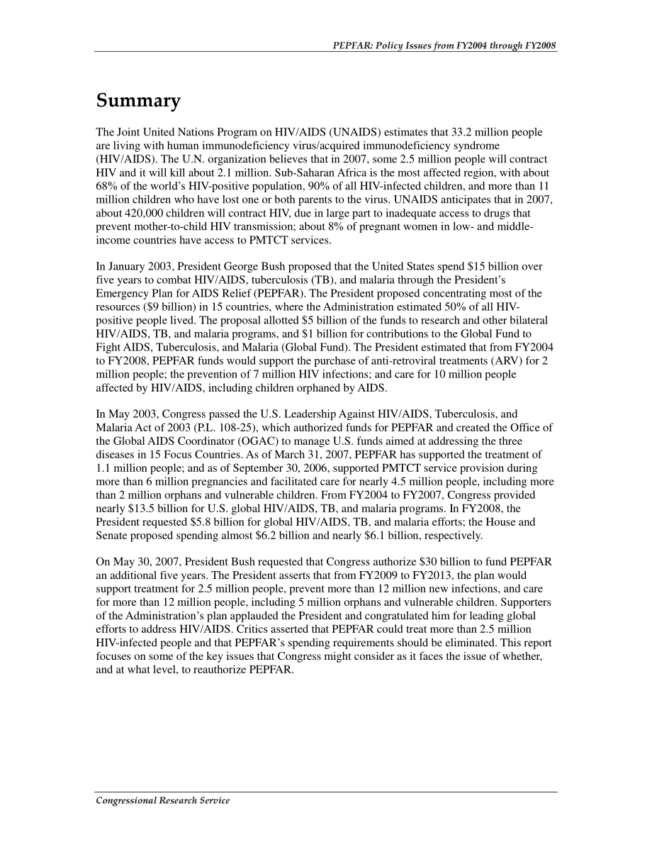 [20071126]RL34192_PEPFAR：2004财年至2008财年的政策问题.pdf_第2页