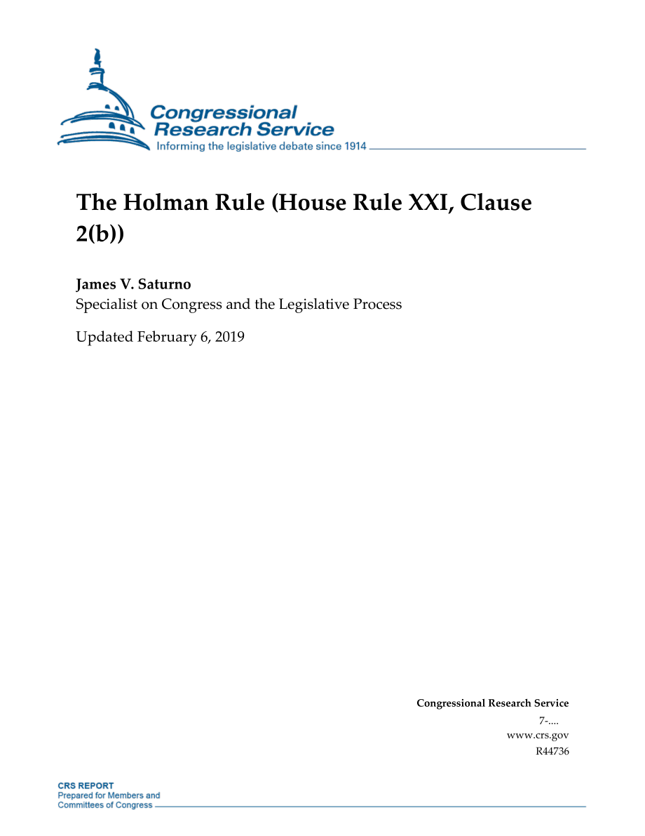 [20190206]R44736_霍尔曼规则（众议院规则二十一第2（b）条）.pdf_第1页