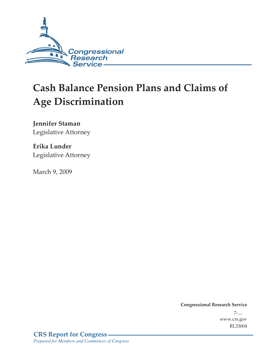 [20090309]RL33004_现金余额养老金计划和年龄歧视索赔.pdf_第1页