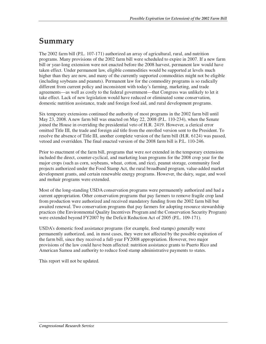 [20080723]RL34154_2002年农业法案可能到期（或延期）.pdf_第2页
