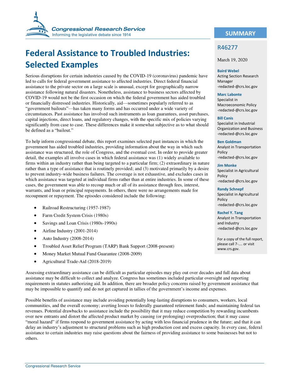 [20200319]R46277_联邦政府对困难行业的援助：选定的示例.pdf_第2页