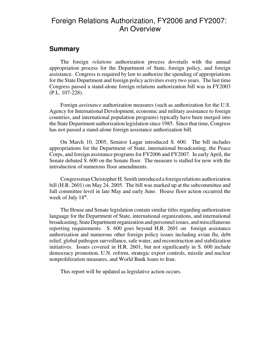 [20050915]RL33000_2006财年和2007财年的对外关系授权：概述.pdf_第2页