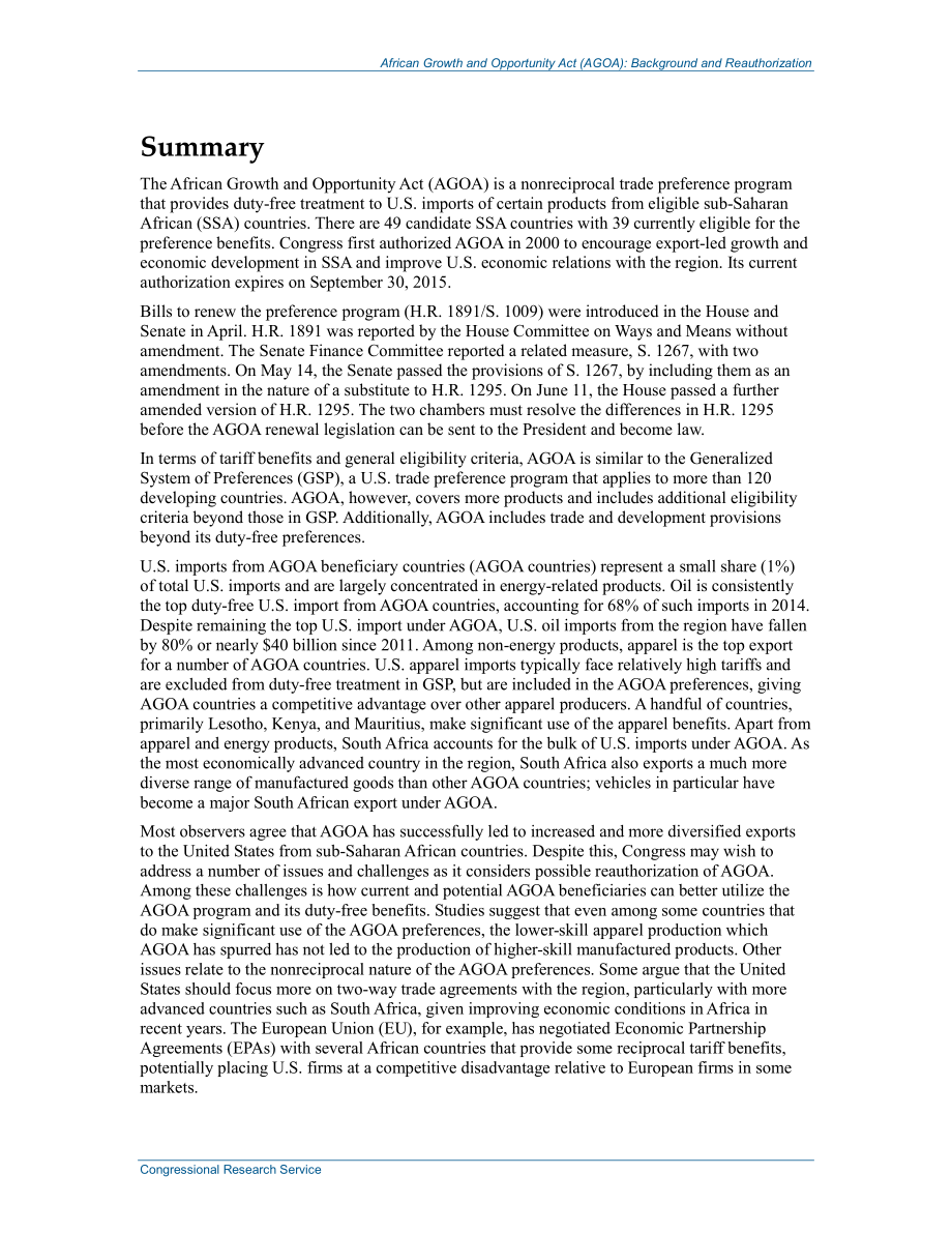 [20150616]R43173_《非洲增长与机会法案》（AGOA）：背景和重新授权.pdf_第2页