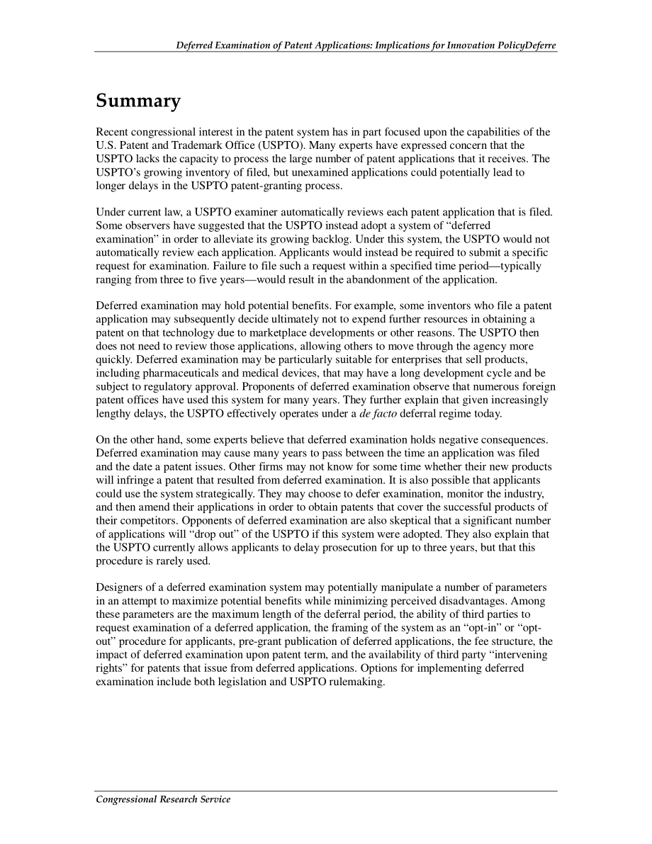 [20100527]R41261_专利申请延期审查：对创新政策的影响.pdf_第2页