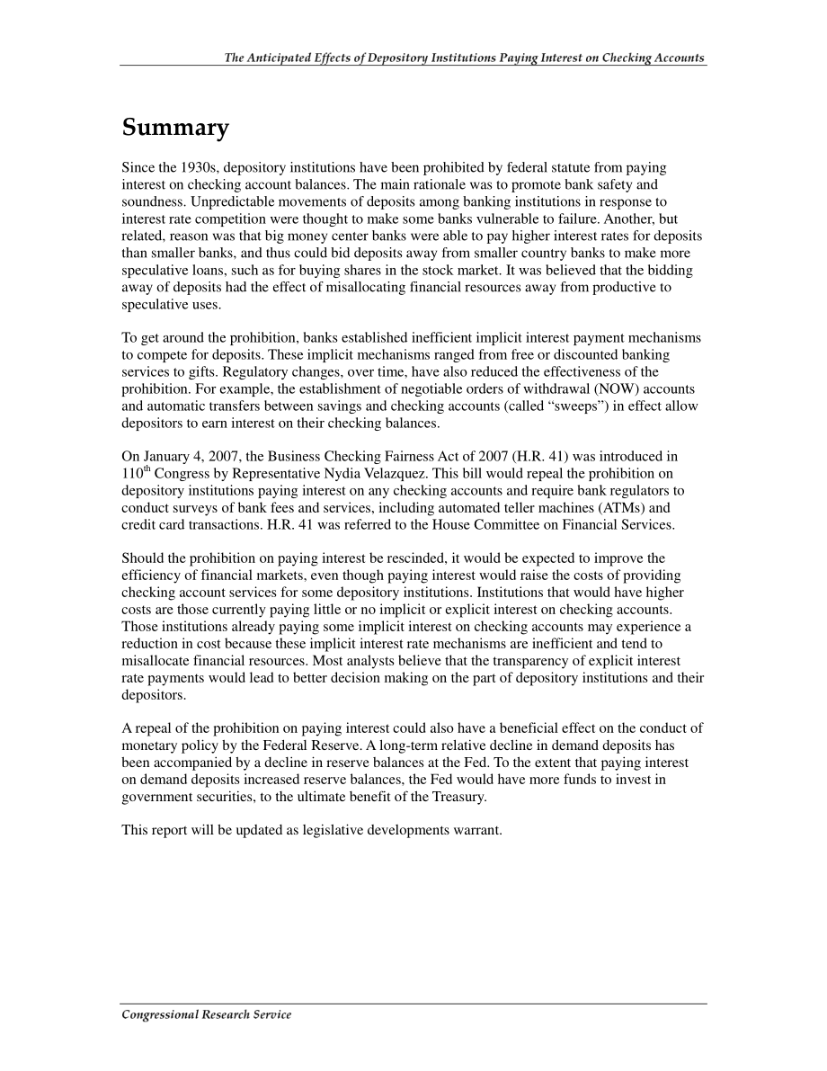 [20070411]RL30816_存款机构对支票账户支付利息的预期影响.pdf_第2页