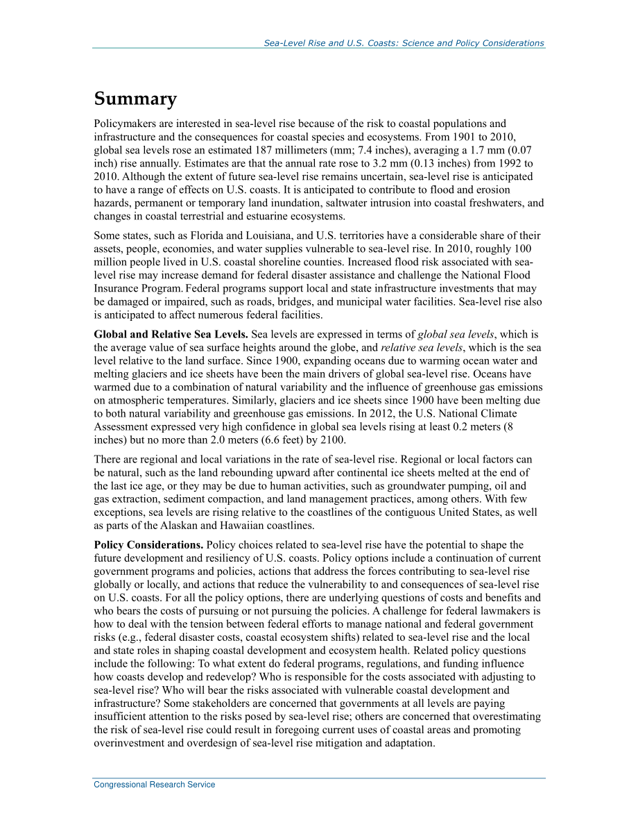[20160912]R44632_海平面上升和美国海岸：科学和政策考虑.pdf_第2页