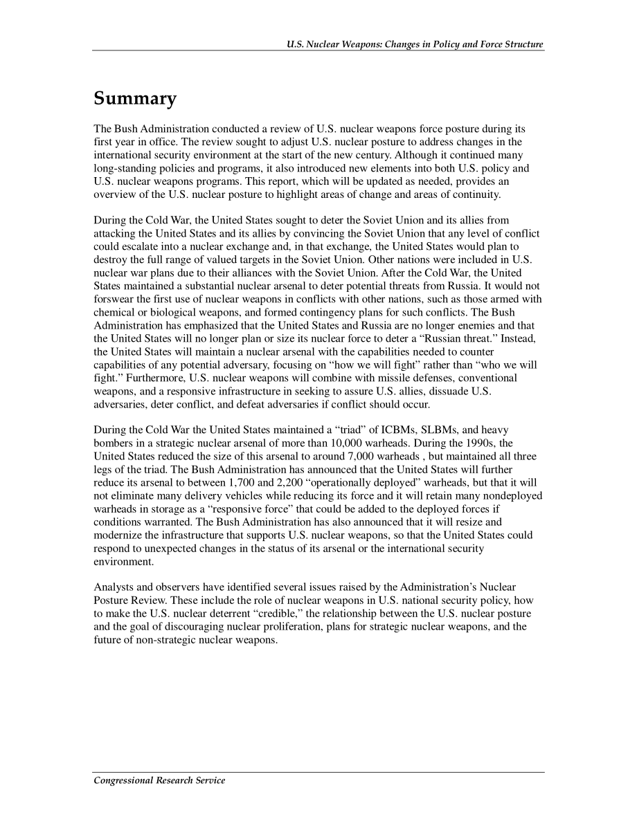 [20080123]RL31623_美国核武器：政策和部队结构的变化.pdf_第2页