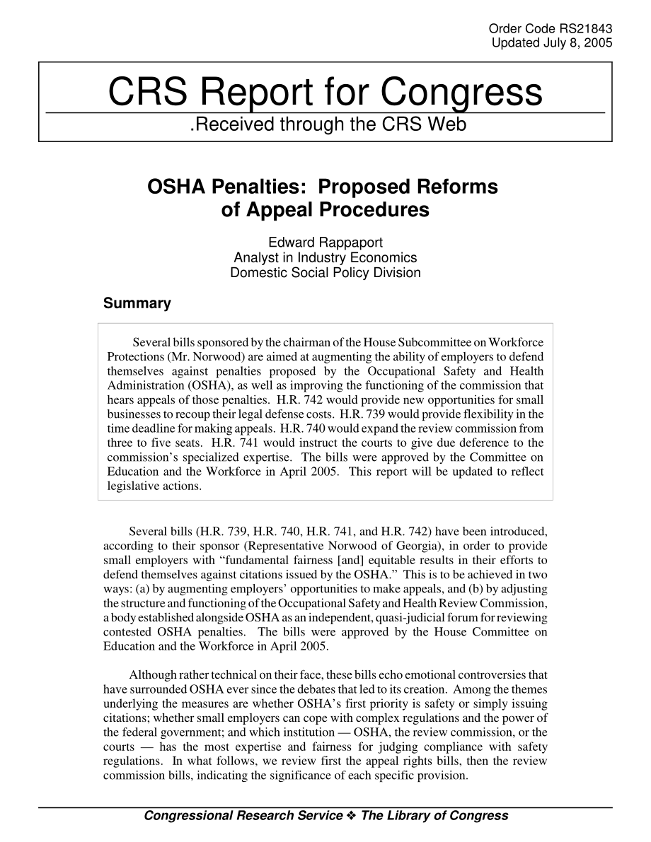 [20050708]RS21843_OSHA处罚：拟议的上诉程序改革.pdf_第1页
