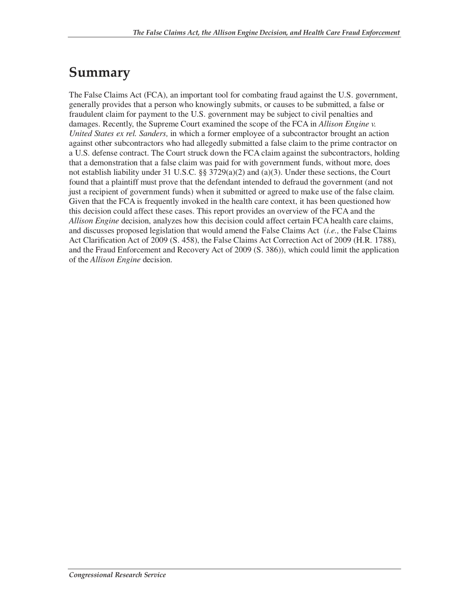 [20090416]RS22982_《虚假索赔法》、《Allison Engine决定》以及对医疗欺诈执法的可能影响.pdf_第2页