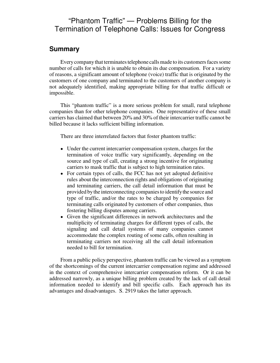 [20080627]RL34550_“虚拟流量”--电话终止计费问题：国会议题.pdf_第2页