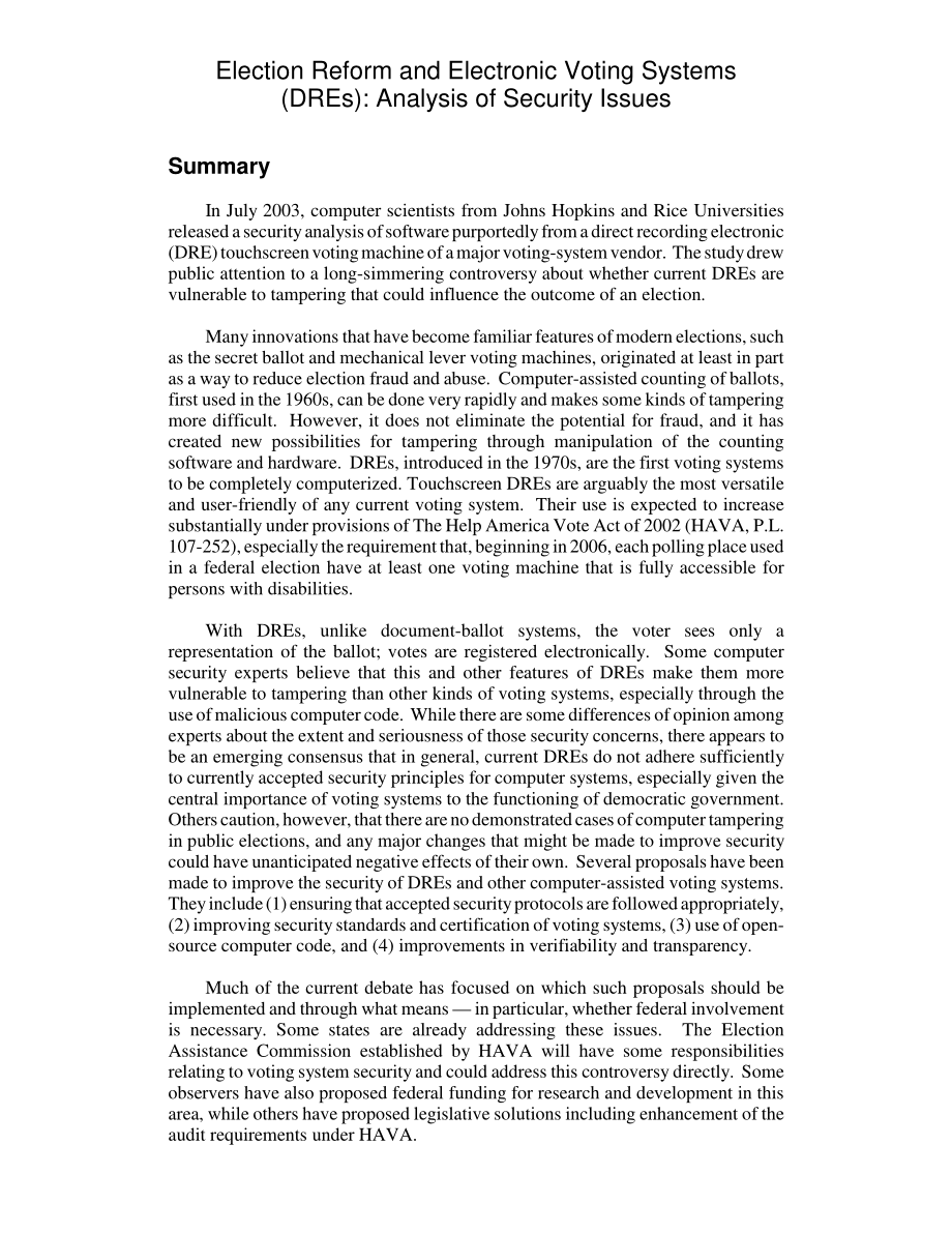 [20031104]RL32139_选举改革和电子投票系统（DREs）：安全问题分析.pdf_第2页