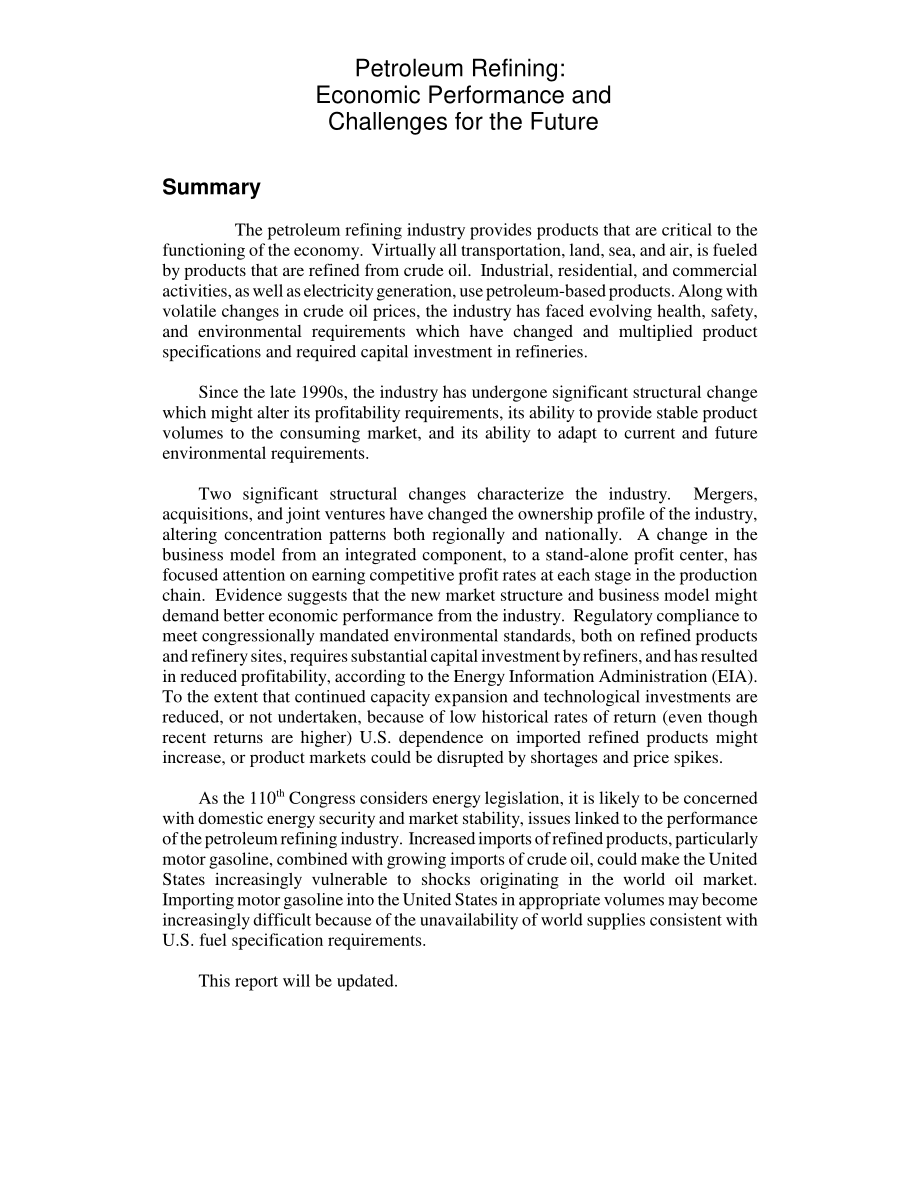 [20080603]RL32248_石油精炼：经济表现和未来挑战.pdf_第2页