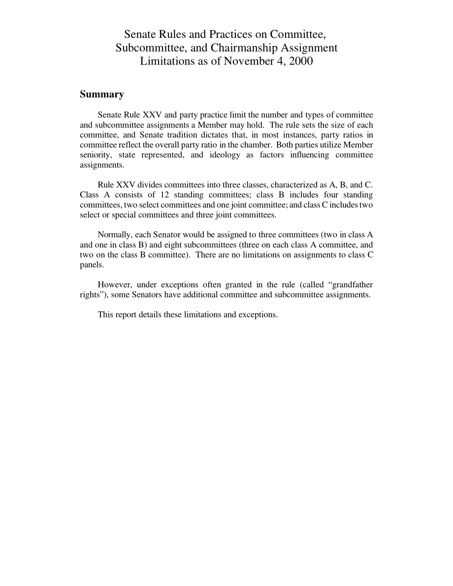 [20001104]98-912_截至2000年11月4日参议院关于委员会、小组委员会和主席职位分配限制的规则和惯例.pdf_第2页