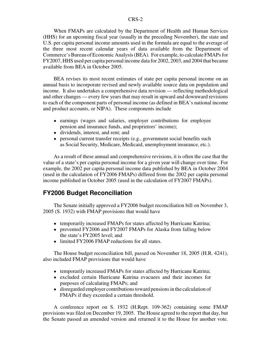 [20060328]RS22333_2006财年预算调整：影响医疗补助联邦医疗援助百分比（FMAP）的规定.pdf_第2页