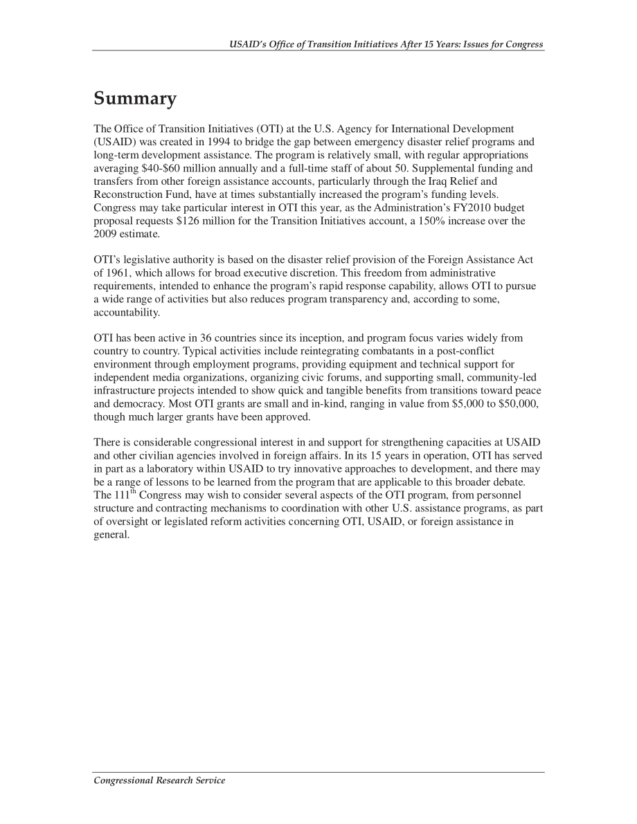 [20090527]R40600_美国国际开发署过渡倡议办公室15年后：国会议题.pdf_第2页