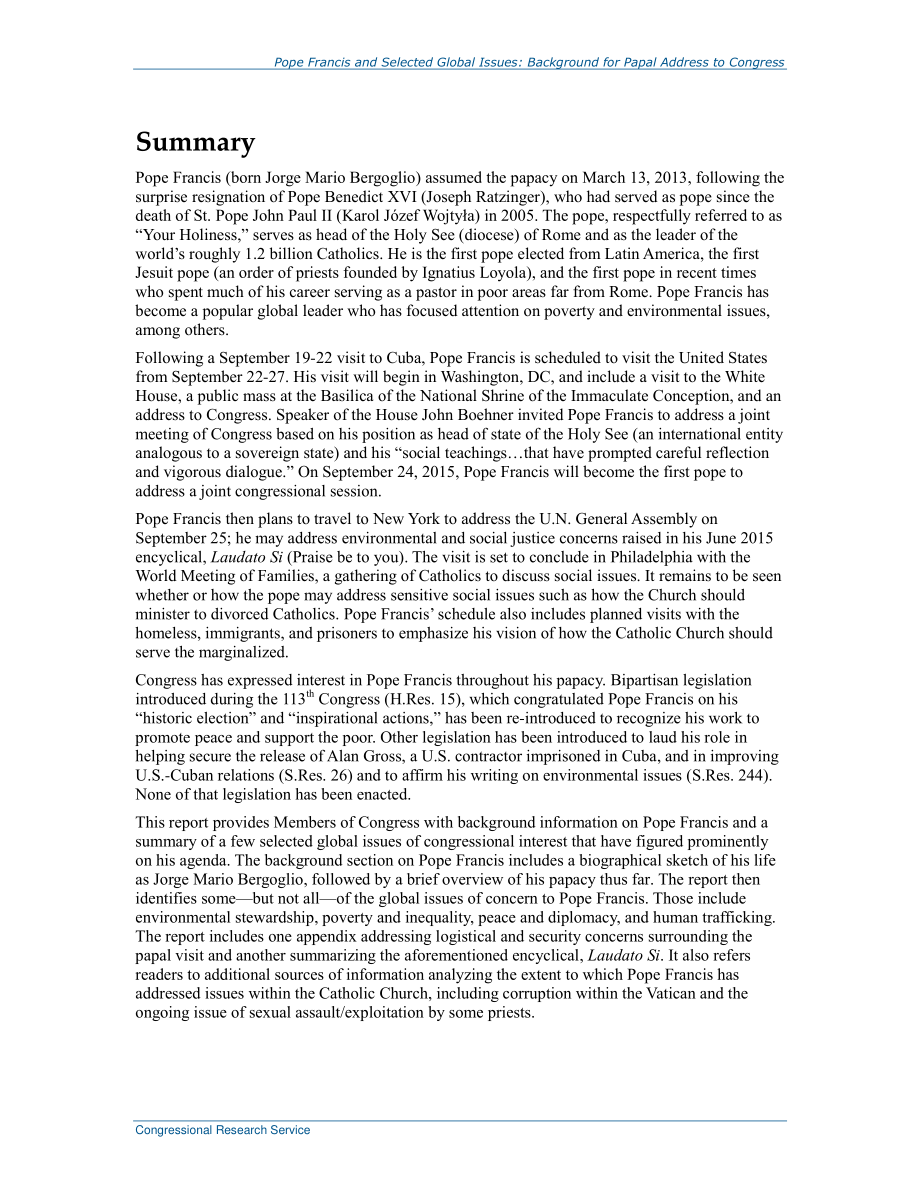 [20150908]R44184_教皇方济各和选定的全球问题：教皇向国会发表演讲的背景.pdf_第2页