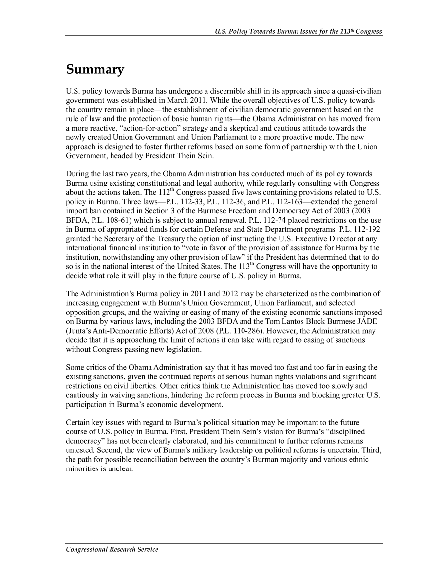 [20130312]R43035_美国对缅甸政策：第113届大会议题.pdf_第2页